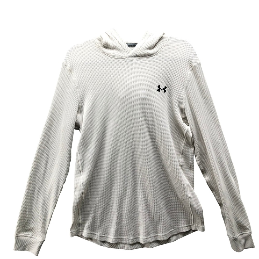 Under Armour Waffle Knit Hoodie Mens Small White Ivory Pullover Loose‎ Active